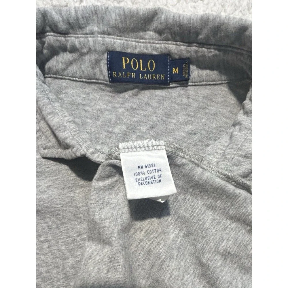 Polo Ralph Lauren Men Shirt Size M Gray Heather Long Sleeve Cotton Polo Top